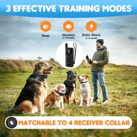 Dog Training Collar with Remote, Waterproof Dog Shock Collar with 3 Training Modes, Rechargeable E-Collar for All Breeds, Beep Vibration and Shock for Large, Medium and Small Dogs