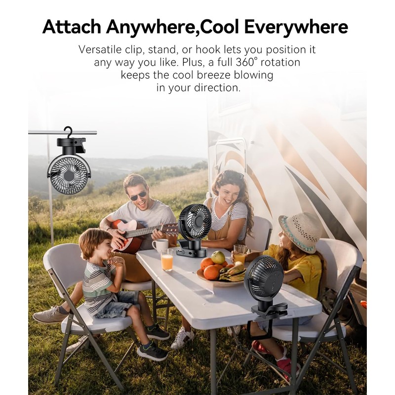 Leeyalan 10000mAh Clip on Fan Rechargeable,2024 Updated,Hangable Fan with Lights