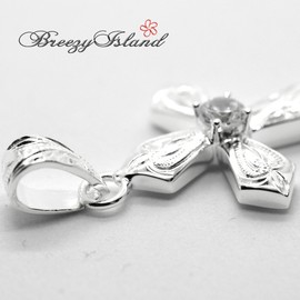 [BreezyIsland] Hawaiian Jewelry Pendant Top "Scroll Aloha Cross" Bring Happiness, Silver, No Gemstone