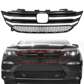Kojem Front Upper Grill Grille Compatible with 2016-2018 Honda Pilot Bumper Grill W/Chrome Molding Trim Replacement for HO1200227