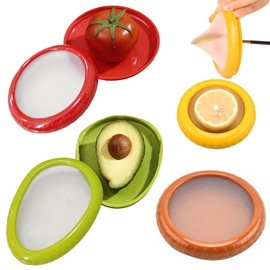 Juego de 4 Recipientes de Silicona para Almacenamiento de Aguacate Cebolla | Almacenamiento Reutilizables para Organizador de Refrigerador, Para Limones, Tomates, Patatas y Ajo