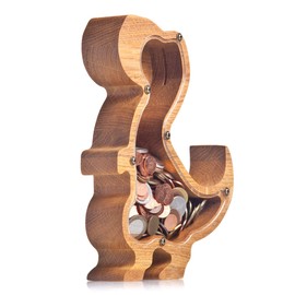 WOODPRESENTS Wooden Trex Dinosaur Piggy Bank for Boys Girls | Expertly Handcrafted Wooden Tyrannosaurus Piggy Bank Durable Oak w Plexiglass Side for Building Money Habits (Standard)