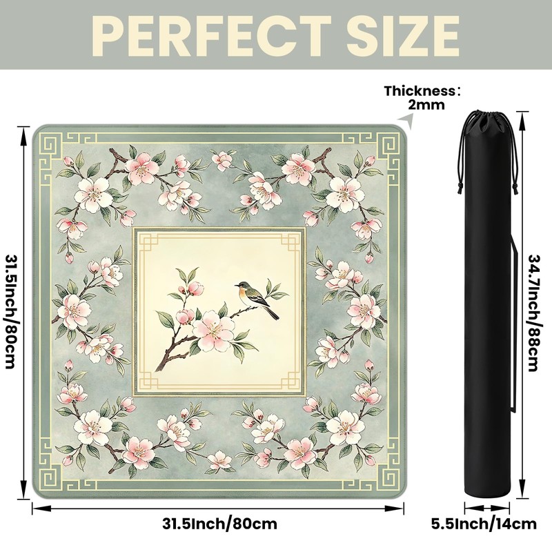 Mocsicka Green Chinoiserie Mahjong Mat 31.5" x 31.5"