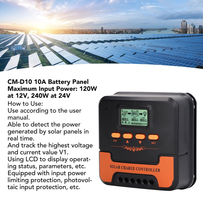 Solar Charge Controller 12V 24V MPPT LCD Display 5V 3A