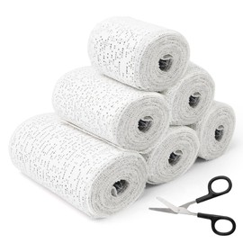 5/7.5/10cm x 2.7m Cast Bandage Kit, Skin Friendly Plaster Bandages, 6 Rolls Plaster Cloth Bandages, Plaster Cloth Art, Plaster Strip Gauze Wrap with Scissors, Craft Bandage for Modelling Moulds Mask
