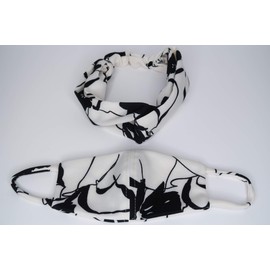 Women's Turban Headband With Ribbon and Mask Set (White)