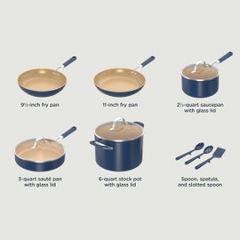 Ninja Ninja Ceramic Cookware Set, Extended Life 11-Piece Kitchen Cookware Sets with Comfort Grip, Nonstick Fry Pans, Pots, PTFE Free, Oven & Dishwasher Safe, Stovetop Compatible, Navy Blue, CW49011