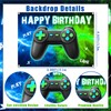 Video Game Birthday Backdrop 4.92 * 6.88ft Blue and Green
