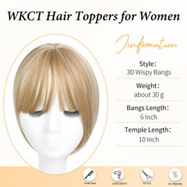 WKCT Hair Topper with Bangs Hair Clip,360° 3D Cover Hair Toppers for Women with Thinning Hair,10 Inch Straight Hair Topper Clip in Bangs Hair Piece for Women(H26/60#-Champagne Blonde with High Lights)