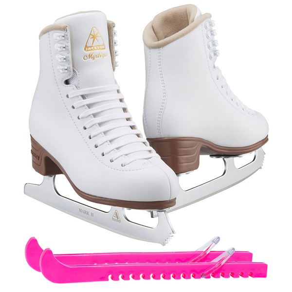 Jackson Ultima JS1490 Mystique Womens Figure Ice Skates/Color: White/Width: Medium/Size: Adult 10 Bundle with Guardog Skate Guards