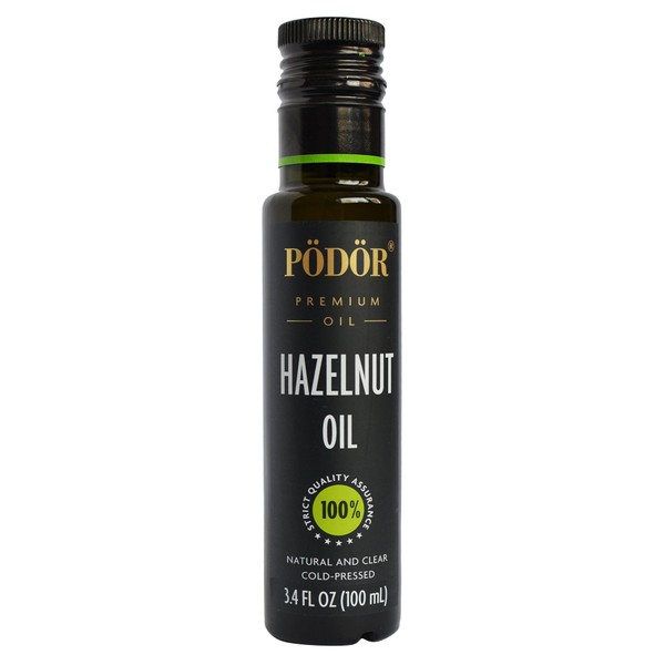 PÖDÖR Premium Hazelnut Oil from Piedmont Hazelnuts - 3.4 fl. Oz. - Cold-Pressed, 100% Natural, Unrefined and Unfiltered, Vegan, Gluten-Free, Non-GMO in Glass Bottle