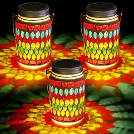 Tuanse 3 Pieces Solar Powered Mosaic Lights, Outdoor Hanging Solar Lantern Lamp Waterproof Table Lamp Mosaic Night Light for Tree, Garden, Patio, Party, Yard, Outdoor, Indoor Decorations(Green)