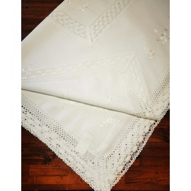 Aude Home Tablecloth 130 x 170 cm White with Hemstitch Embroidery and Crochet Lace (130 x 170)