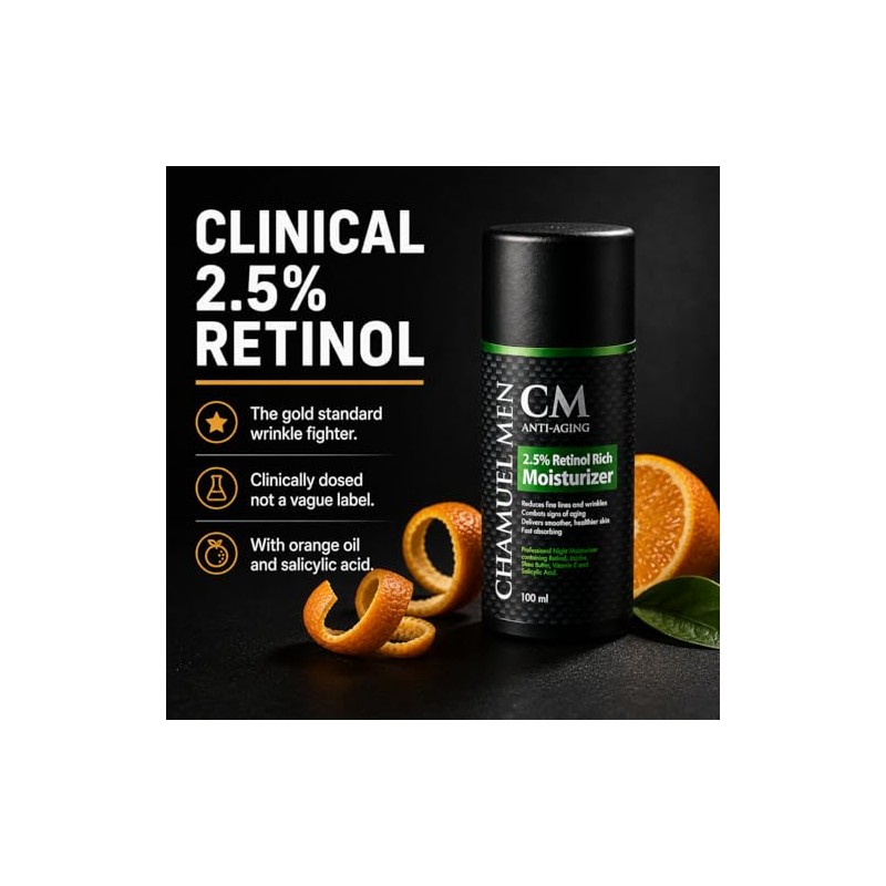 Chamuel Men Anti-Aging Daily Facial Moisturizer with 2.5% Retinol. Reduce