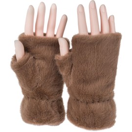 styleBREAKER 09010049 Women's Fingerless Gloves Made of Cuddly Faux Fur - Warm Plain Winter Gloves in Teddy Fur Look, brown