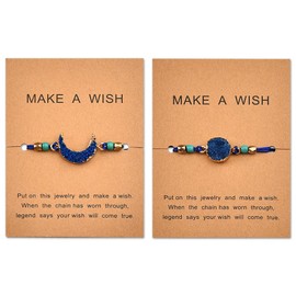 Sun and Moon Friend Couple Gifts Bracelets for Girlfriend Boyfriend Birthday Christmas Gifts for Wife Husband Anniversary Wedding Gifts for Best Friend Sister Gifts for Women Blue Boho Beads Bracelets
