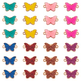 PandaHall 32pcs Butterfly Enamel Connector Charms Butterfly Link Charms Pendants with Two Loops for DIY Crafts Bracelet Jewellery Making