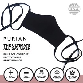 The Duralast Cotton Face Masks with Long Tie Behind Straps | Dust Mask for Travel & Work | Black | 3 Pack