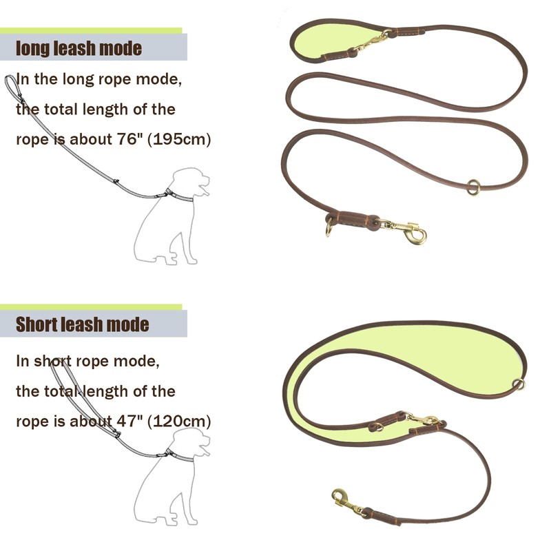 LWBMG Multi Function Leather Dog Leash 8ft Genuine Leather Leash