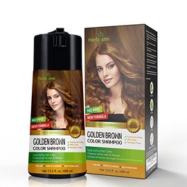 Herbishh Hair Color Shampoo for Gray Hair - Champú de color enriquecido Fórmula para teñir el cabello - Champú y acondicionador para teñir el cabello - Larga duración, cobertura completa de canas y bricolaje (Golden Brown)