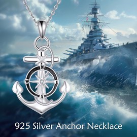 SHEAISRS Anchor Necklace for Women Men Sterling Silver Nautical Anchor Pendant Sailor Necklace Compass Pendant AnchorJewelry for Women