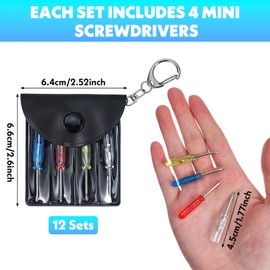 Grevosea 12 Pack Mini Screwdriver Set with Keychain Each Set Includes 4 Screw Drivers in a Handy Portable Pouch Pocket Keychain Screwdriver Birthday Party Favors