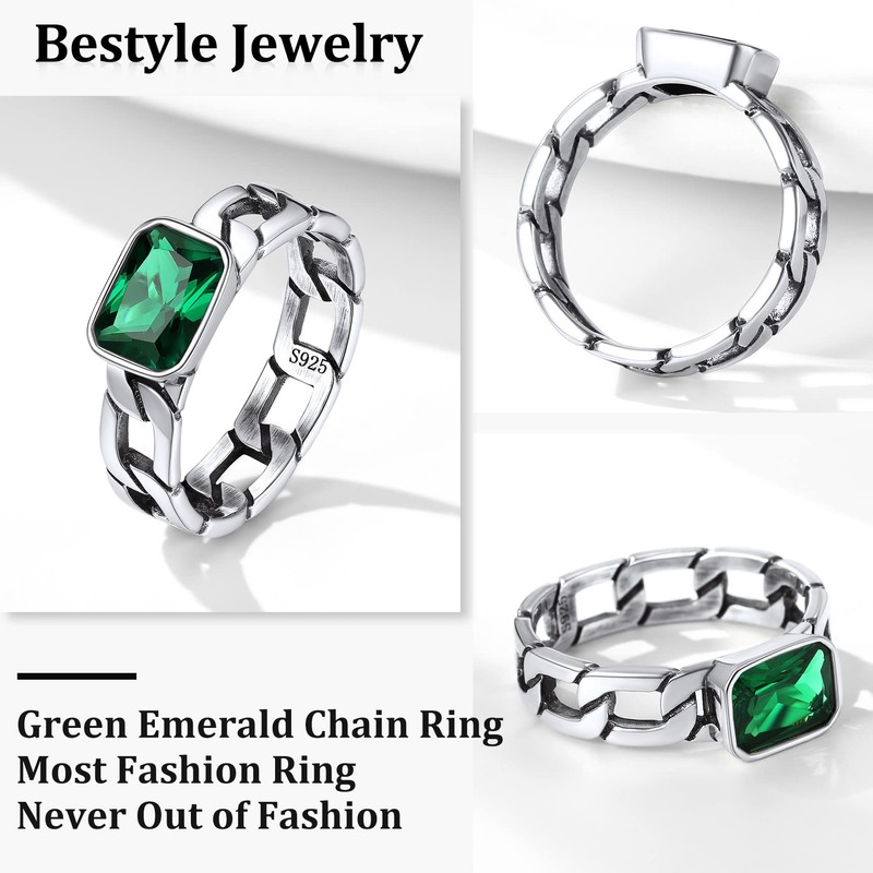 Bestyle Men's Band Ring 925 Sterling Silver Curb Chain Finger