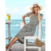 Women Summer Short Sleeve Hide Belly Midi Casual Dress Gray