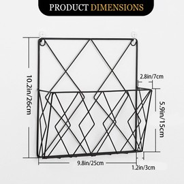 kumet Wall-Mounted File Organizer, Metal Wall File Holder, Magazine Rack, Space-Saving Design, Ideal for Home Office, Workspace, and Study Room Organization (Black)