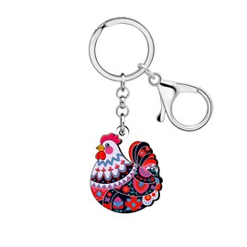 DUOWEI Acrylic Cute Hen Chicken Keychain Keyring Chicken Gifts For Women Girls Farm Animal Lovers Car Keys Wallet Accessories (Pink)