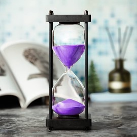Hourglass Timer 60 Minute, Black Wooden Frame Decorative Sand Timer (Purple Sand, Large Size)