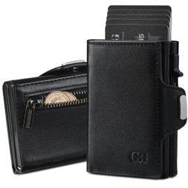 GSG SINCE 1998 Men's Wallet RFID Blocking Leather Wallet for Men Slim Wallet with Coin Pocket Pop-Up Card Access Black