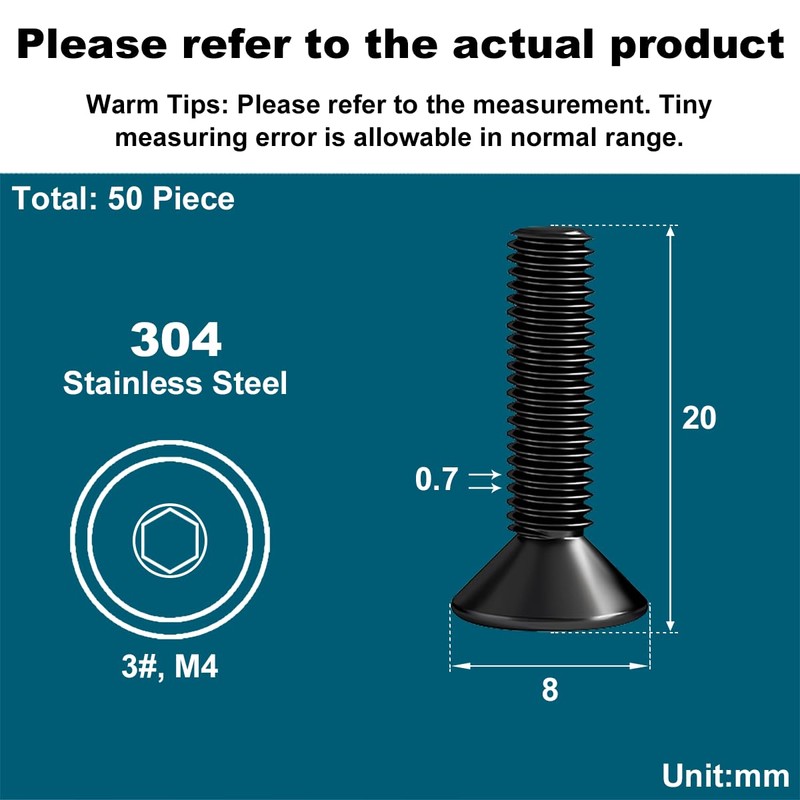 Drenky M4 Stainless Steel Screws, Black Countersunk Bolts M4 X