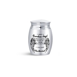 FGT Mini Urns for Ashes Cremation for Husband Funeral Urns Memorial Keepsake I Have a Guardian Angel Watching Over Me From Heaven Stainless Steel Silver