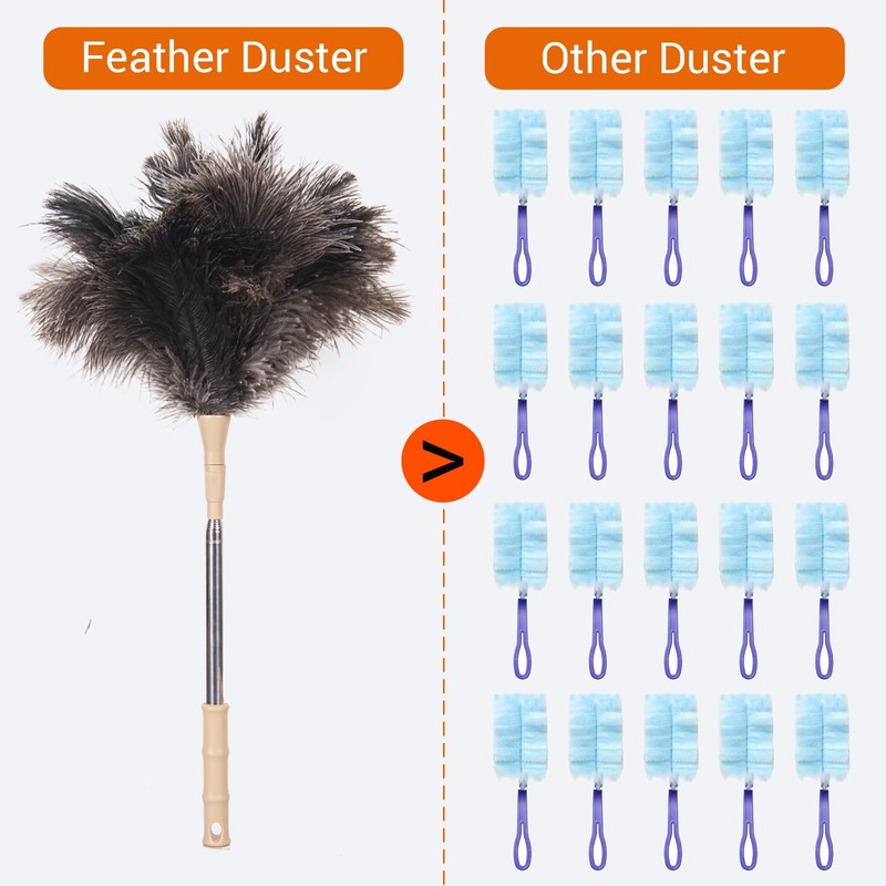 Extendable Ostrich Feather Duster, Natural Ostrich Feathers Long Handle Duster
