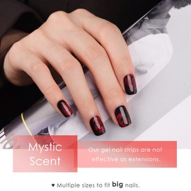 DANNI & TONI Semi Cured Gel Nail Strips Black Base (Mystic Scent) with Rose Gel Nails Glossy 28 Stickers