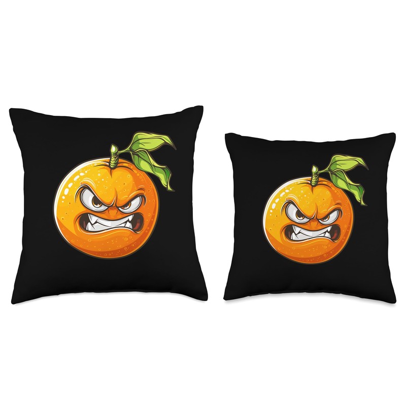 Mad Evil Angry Orange Fruit Funny Fruit Design Throw Pillow