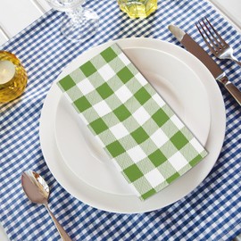 Cocktail Napkins, Disposable Paper Napkin for Dinner, Plaid Party, Wedding Napkins, 15.7x11.8 Inch, 3-Layer Paper for Party Dining, Picnic, Home (100, Green)