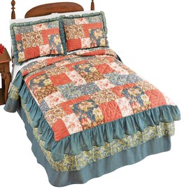 Collections Etc Fall Floral Patchwork Triple Ruffle Bedspread