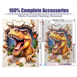 BOHADIY Dinosaur Diamond Art Painting Kits for Adults, Full Drill Diamond Dots Paintings for Beginners, Round 5D Paint with Diamonds Pictures Gem Art Painting Kits DIY Crafts Kits 12x16inch