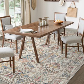 Bavni 8x10 Area Rugs for Living Room, Machine Washable Rug Lightweight Low Pile, Chenille Non Slip Rug Boho Print Decorative Carpet for Bedroom Dinner Room, Retro Multi