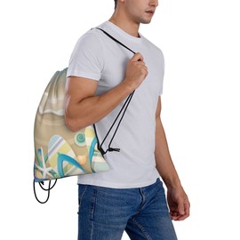 Richugui Cartoon Beach Slippers, Starfish, Drawstring, Backpack, Sports Bag, Gym Bag for Men and Women, Backpacks, Swimming Bag for the Beach, Black, One Size, black