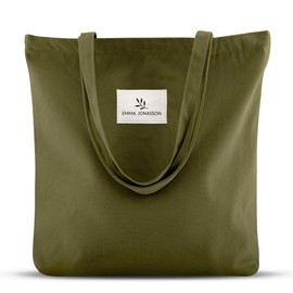 Emma Jonasson Women's Large Shopper Bag with Zip - Jute Bag with Inner Pocket - Esthetic Tote Bag Women - Bags Women's Large Fabric Bag for Shopping Work University School, Green Small