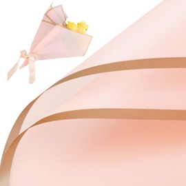 LUTER 20 Sheets Flower Wrapping Paper, 22.8x22.8 Inch Flower Bouquet Wrapping Paper Waterproof Flower Packing Paper with Gold Edge for Graduation Wedding Valentine’s Day (Water Pink)