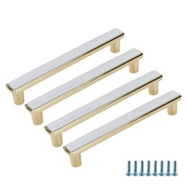 LC LICTOP Modern Zinc Alloy T bar Cabinet Kitchen Pulls White Cabinet Furniture Handle Gold Base,128mm Hole Distance,4PCS
