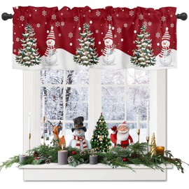Christmas Tree Curtains Valances for Kitchen Windows, Snowman White Red valance for Bathroom Curtains & Drapes Rod Pocket Snowy Scene Red Valance for Living Room Bedroom Over Sink 54 x 18in,1 Panel