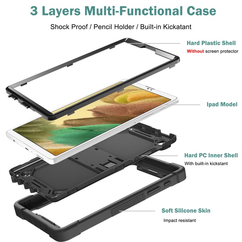 Tablet Case Black Silicone Precise Cutouts Shock Absorbent Stable Kickstand