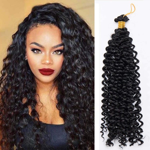SEGO 14 Inch Hair Extensions Braids Bundles Afro Water Wave Hair Extension Closure Crochet Kinky Curly Dark Black 14 Inches (35 cm) – 100 g