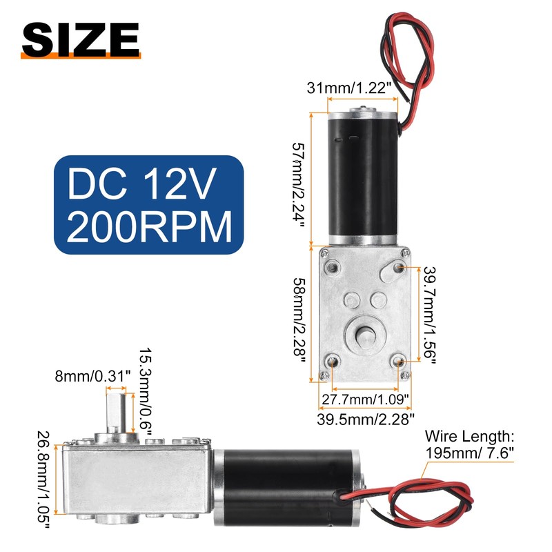 MECCANIXITY DC 12V 200RPM Worm Geared Motor 8mm D Shaft