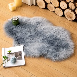 MIULEE Faux Fur Rug Fluffy Soft Warm Modern Floor Mat Sofa Mat Faux Fur Decorative Fur Irregular Bed Rug Wool Longhair Look Cosy 60 x 90 cm Grey
